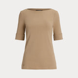 Lauren Ralph Lauren Stretch Cotton Boatneck Tee In Birch Tan