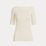 Lauren Ralph Lauren Stretch Cotton Boatneck Tee in Cream