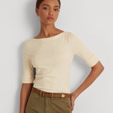 Lauren Ralph Lauren Stretch Cotton Boatneck Tee in Cream