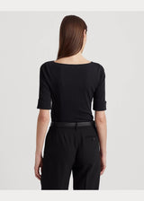 Lauren Ralph Lauren Stretch Cotton Boatneck Top Black