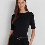 Lauren Ralph Lauren Stretch Cotton Boatneck Top Black