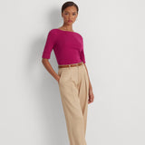 Lauren Ralph Lauren Stretch Cotton Boatneck Top in Pink