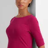 Lauren Ralph Lauren Stretch Cotton Boatneck Top in Pink