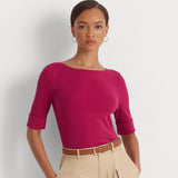 Lauren Ralph Lauren Stretch Cotton Boatneck Top in Pink