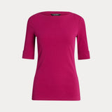 Lauren Ralph Lauren Stretch Cotton Boatneck Top in Pink