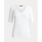 Lauren Ralph Lauren Stretch Cotton Elbow-Sleeve V-Neck Tee In White
