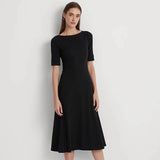 Lauren Ralph Lauren Stretch Cotton Midi Dress In Black