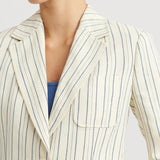 Lauren Ralph Lauren Striped Cotton-Blend Blazer in Cream/Blue