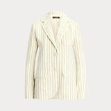 Lauren Ralph Lauren Striped Cotton-Blend Blazer in Cream/Blue