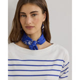 Lauren Ralph Lauren Striped Cotton Jersey Boatneck Top In White Blue Lapis