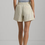 Lauren Ralph Lauren Striped Pleated Short in Cream/Blue