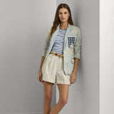 Lauren Ralph Lauren Striped Pleated Short In Cream / Blue