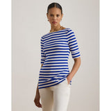 Lauren Ralph Lauren Striped Stretch Cotton Boatneck T-Shirt In Cruise Royal White
