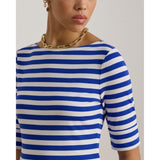Lauren Ralph Lauren Striped Stretch Cotton Boatneck T-Shirt In Cruise Royal White