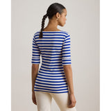 Lauren Ralph Lauren Striped Stretch Cotton Boatneck T-Shirt In Cruise Royal White