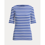 Lauren Ralph Lauren Striped Stretch Cotton Boatneck T-Shirt In Cruise Royal White