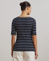 Lauren Ralph Lauren Striped Stretch Cotton Boatneck Tee In Navy