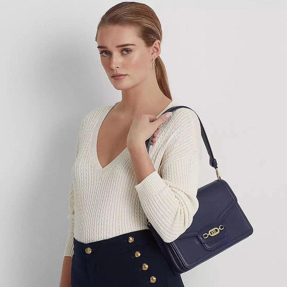 Lauren Ralph Lauren Sydnee Leather Shoulder Bag French Navy