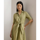 Lauren Ralph Lauren Tie-Front Linen Shirtdress In Light Olive