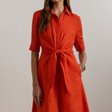 Lauren Ralph Lauren Tie-Front Linen Shirtdress In Orange Lily