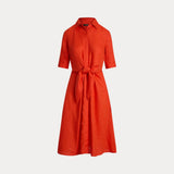 Lauren Ralph Lauren Tie-Front Linen Shirtdress In Orange Lily