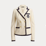Lauren Ralph Lauren Two-Tone Double-Breasted Piqué Blazer in Mascarpone/Refined Navy