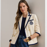 Lauren Ralph Lauren Two-Tone Double-Breasted Piqué Blazer in Mascarpone/Refined Navy
