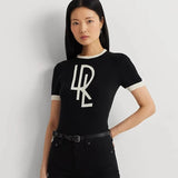 Lauren Ralph Lauren Two-Tone Logo Short-Sleeve Jumper in Black
