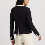 Lauren Ralph Lauren Two-Tone Stretch Cotton Pique Blazer in Black Mascarpone Cream