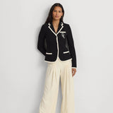 Lauren Ralph Lauren Two-Tone Stretch Cotton Pique Blazer in Black Mascarpone Cream