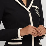 Lauren Ralph Lauren Two-Tone Stretch Cotton Pique Blazer in Black Mascarpone Cream