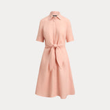 Lauren Ralph Lauren Wakana Elbow Sleeves Day Dress Tie Waist In Pink