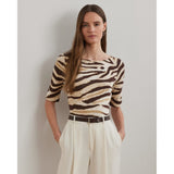 Lauren Ralph Lauren Zebra-print Stretch Cotton Boatneck Tee In Brown