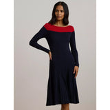 Ralph Lauren Lauren Ralph Lauren Patney Long Sleeve Midi Dress in Navy/Red