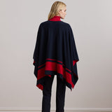 Lauren Ralph Lauren Intarsia-Knit Two-Tone Poncho In Navy / Red