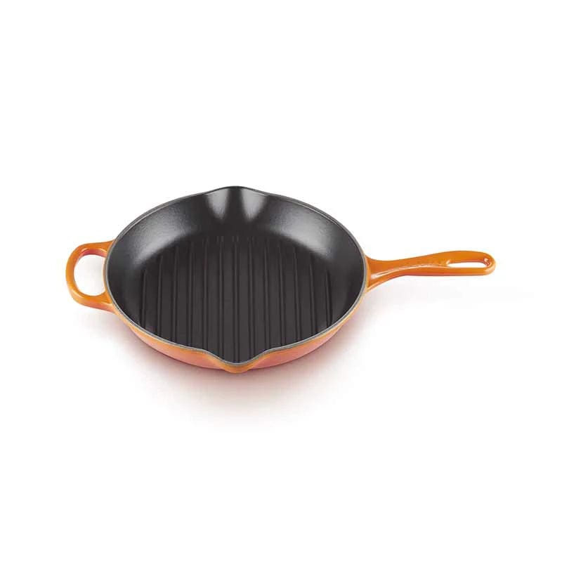Le Creuset Cast Iron 26cm Round Grillit Volcanic with Cool Tool And Basting Brush