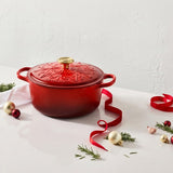 Le Creuset Cast Iron Christmas Round Casserole L'Etoile In Cerise