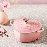 Le Creuset Cast Iron Heart Casserole with Stainless Steel Heart Knob, 20cm In Shell Pink