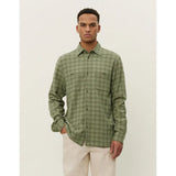 Les Deux John Check Shirt In Olive Night