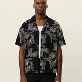 Les Deux Liam AOE Flower Short-sleeve Shirt in Black