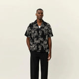 Les Deux Liam AOE Flower Short-sleeve Shirt in Black