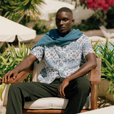 Les Deux Tile Cotton SS Shirt in Light Ivory/Surf Blue