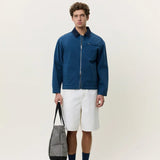 Les Deux Twill Zipper Jacket In Dark Denim Blue