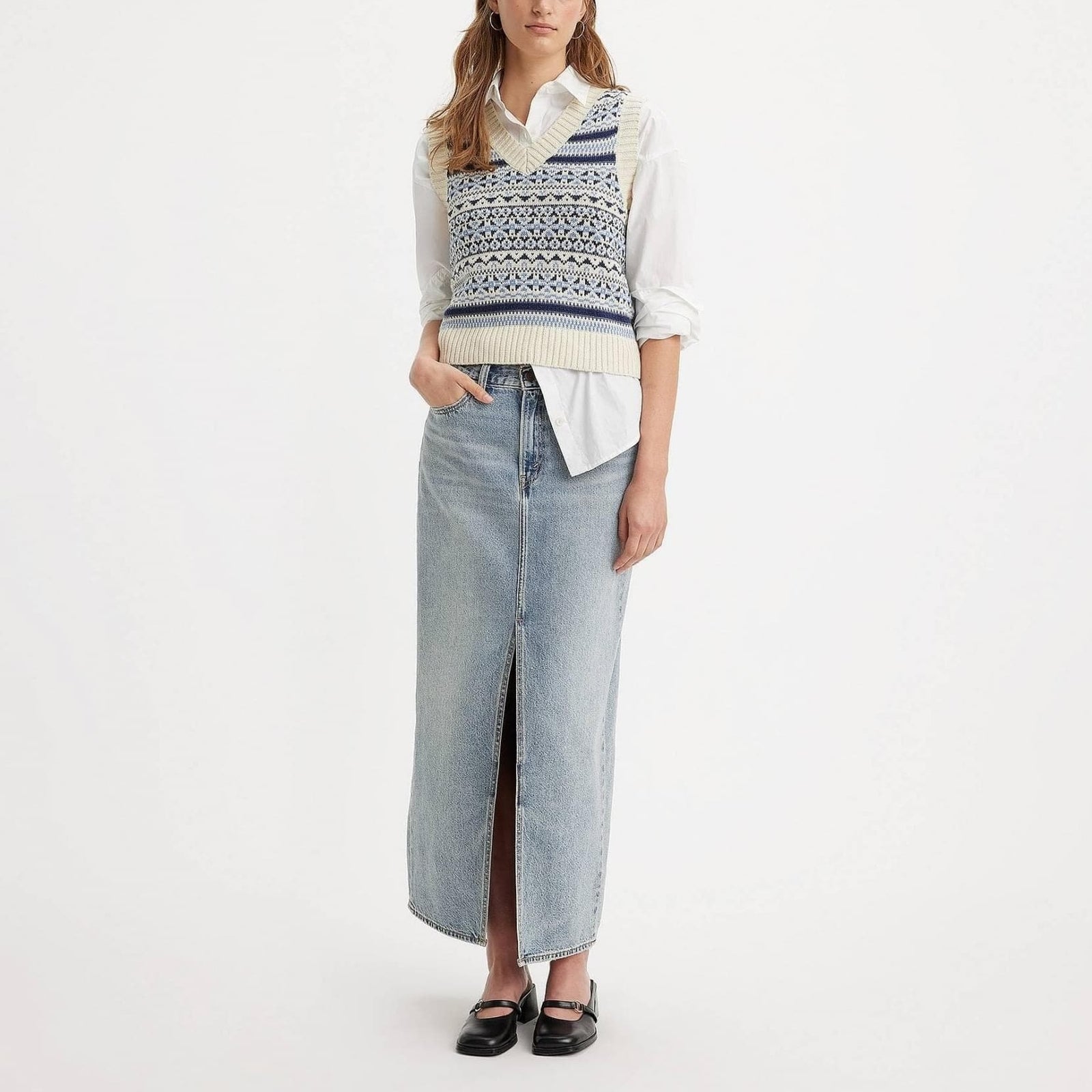 Levi's Ankle Column Skirt Please Hold in Blue