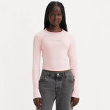 Levi's Graphic Mini Ringer Long Sleeve Tee in Chrome Outline Batwing Mauve Chalk Pink