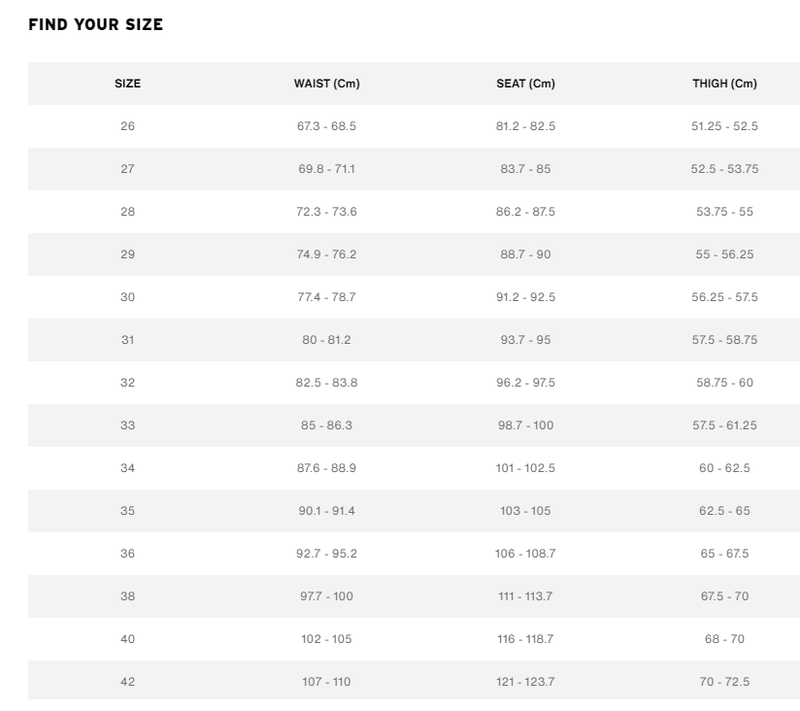 Levis 512 clearance size chart