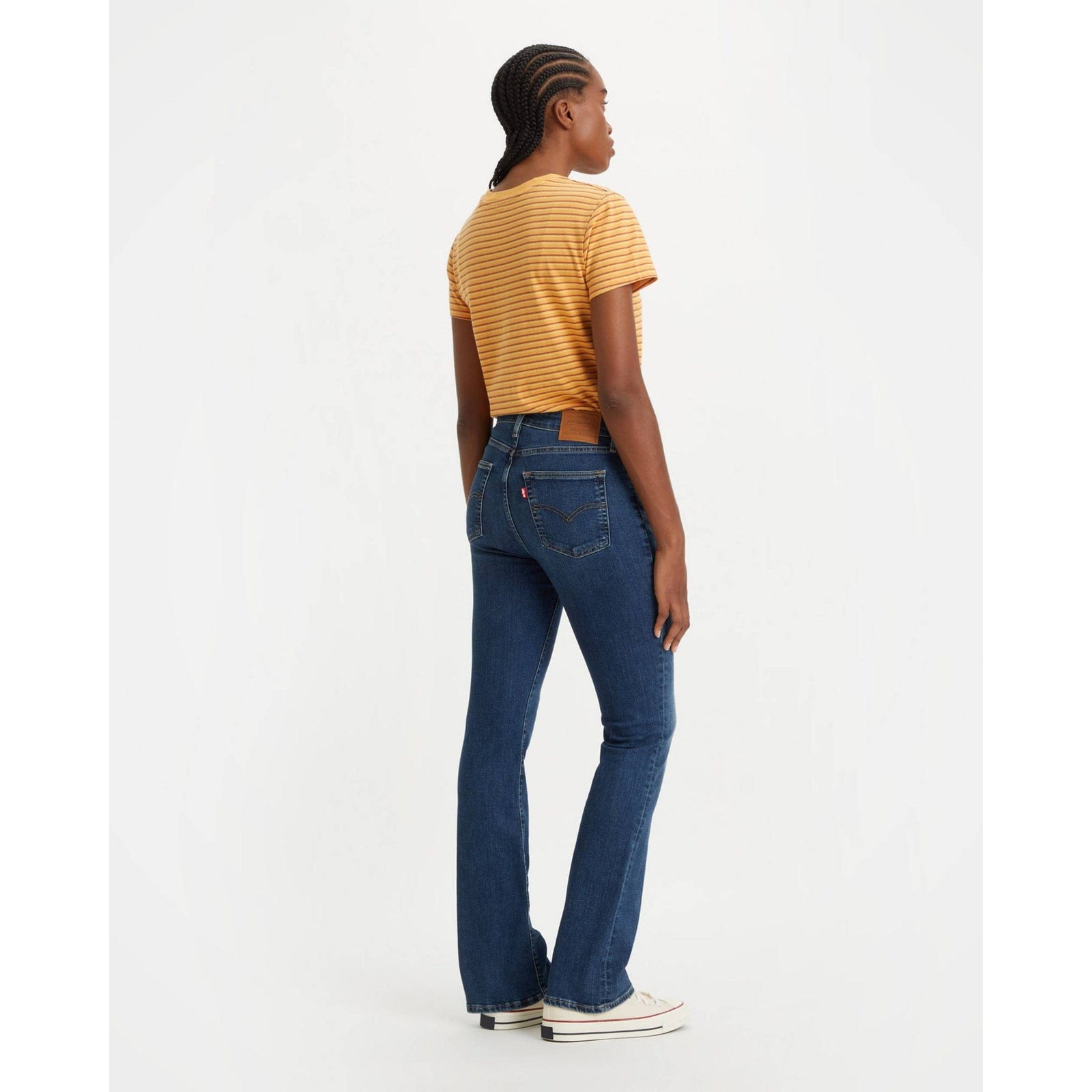 Levi's 725 High Rise Bootcut Jeans Dark Indigo Worn In Blue