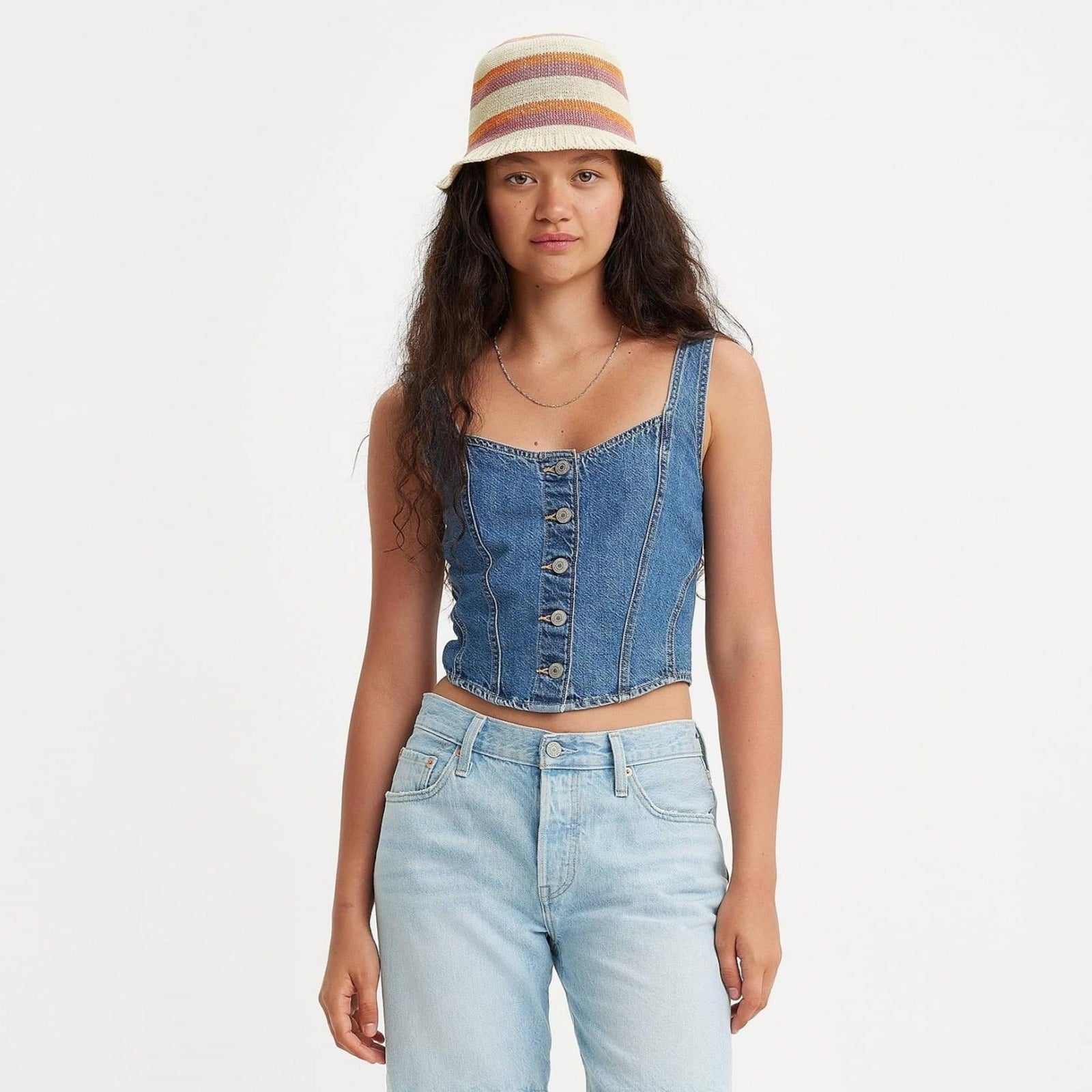 Levi's Alani Lightweight Corset Top in Hold My Purse Blue