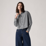 Levi's Cropped Harlie Shirt Hedi Micro Gingham Cloud Dancer In Blue