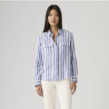Levi's Elaine Utility Shirt Bold Stripe Cotton Linen Blue